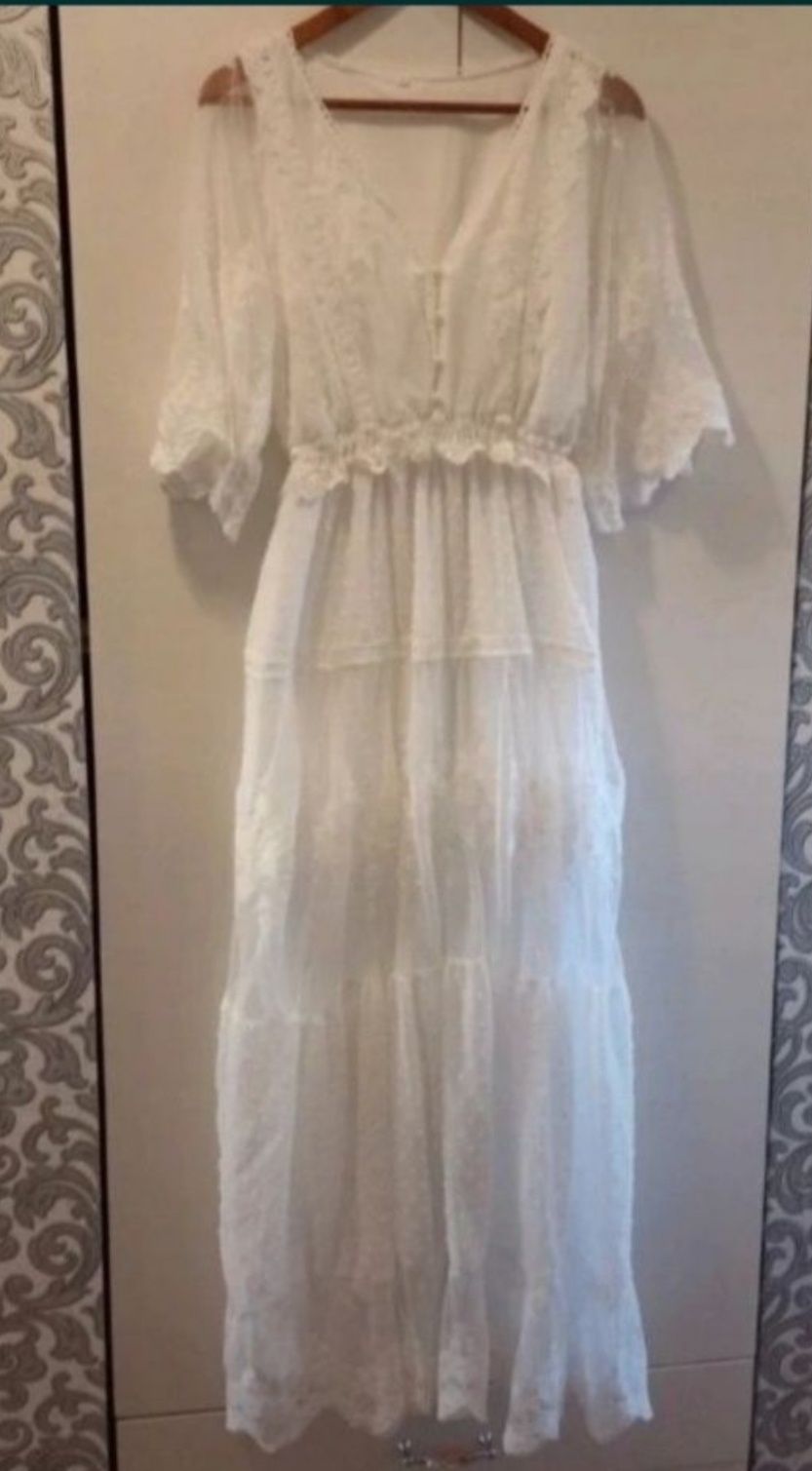 Sukienka biała koronkowa zwiewna Boho długa letnia elegancka nowa