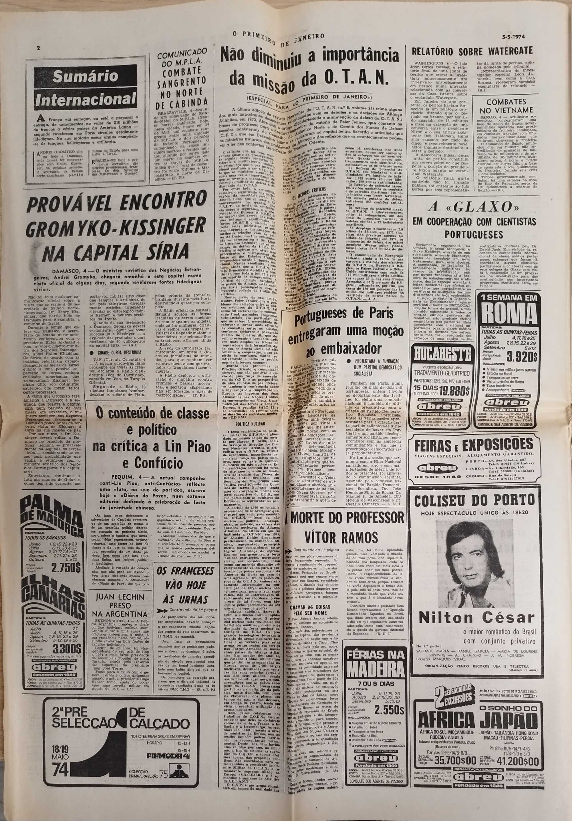 Jornal "O Primeiro de Janeiro" de 5 Maio 1974- após a revolução