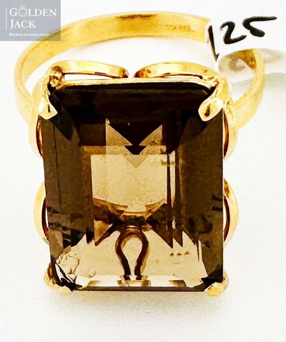 Złoty pierścionek z Kwarcem Dymnym złoto pr. 750 roz. 17 waga 5,29 g