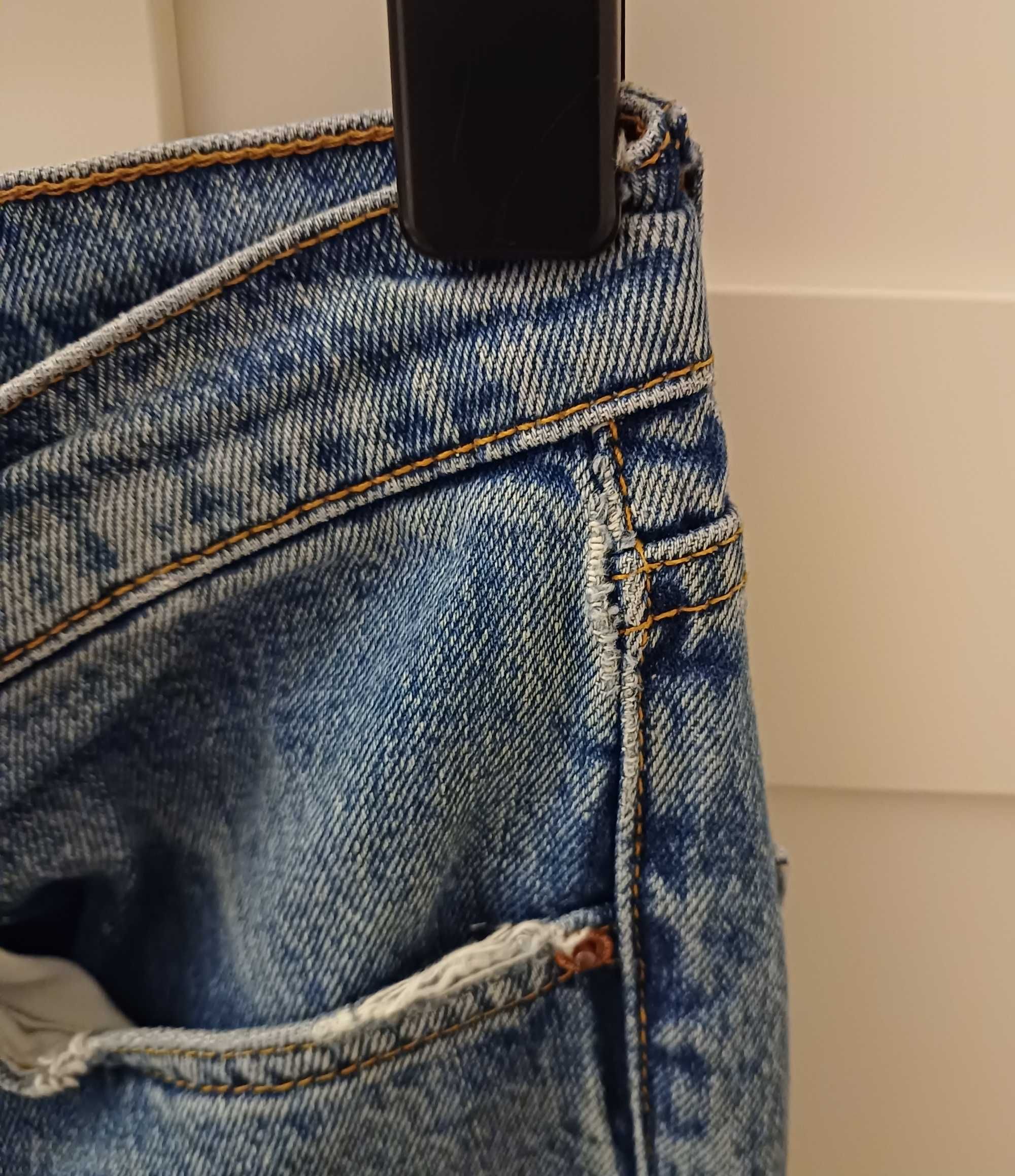 Zara jeansy proste wysoki stan r.38, M strzępienia dżinsy