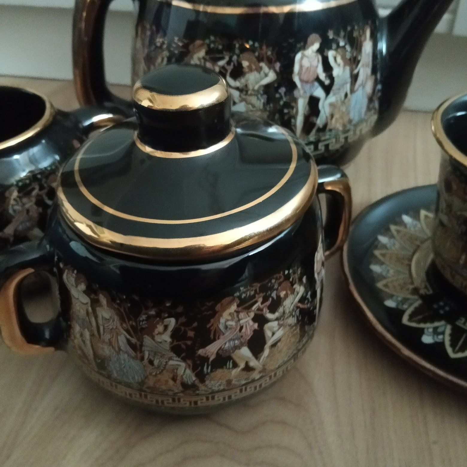 Zestaw pięknej porcelanowy, do kawy, grecka porcelana, Kratimenos 24 K