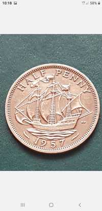 moneta brytyjskiej Half Penny Victoria 1957