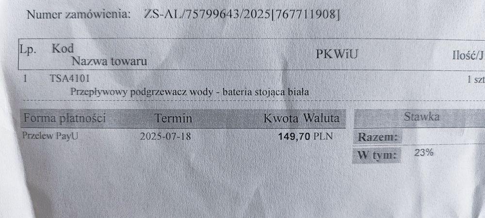 Przepływowy podgrzewacz wody kran teesa bateria stojąca LED