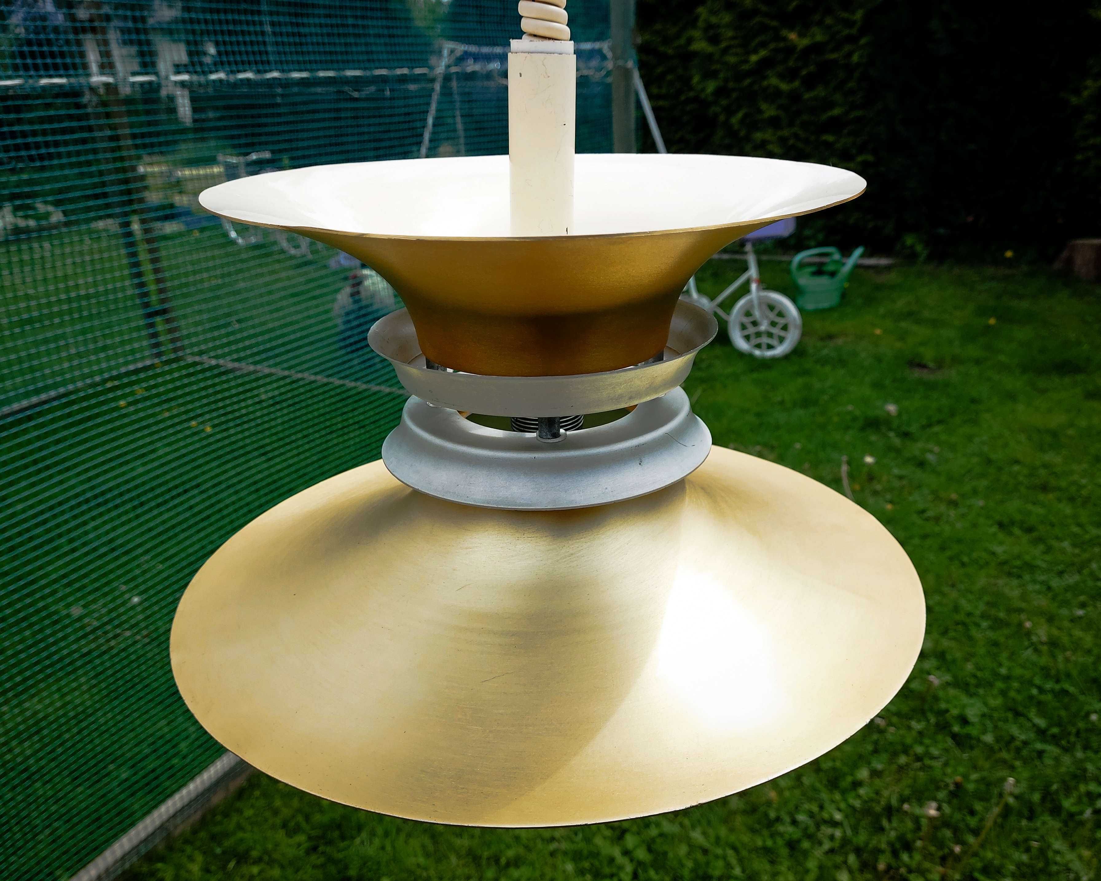 Lampa wisząca Polam Poznań PRL aluminium złocone