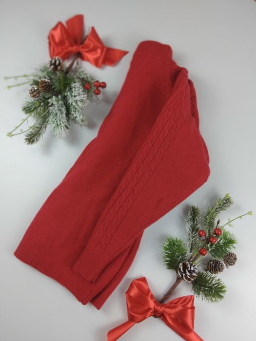 Wełniany sweter czerwony wełna angora golf ciepły sweterek splot gruby