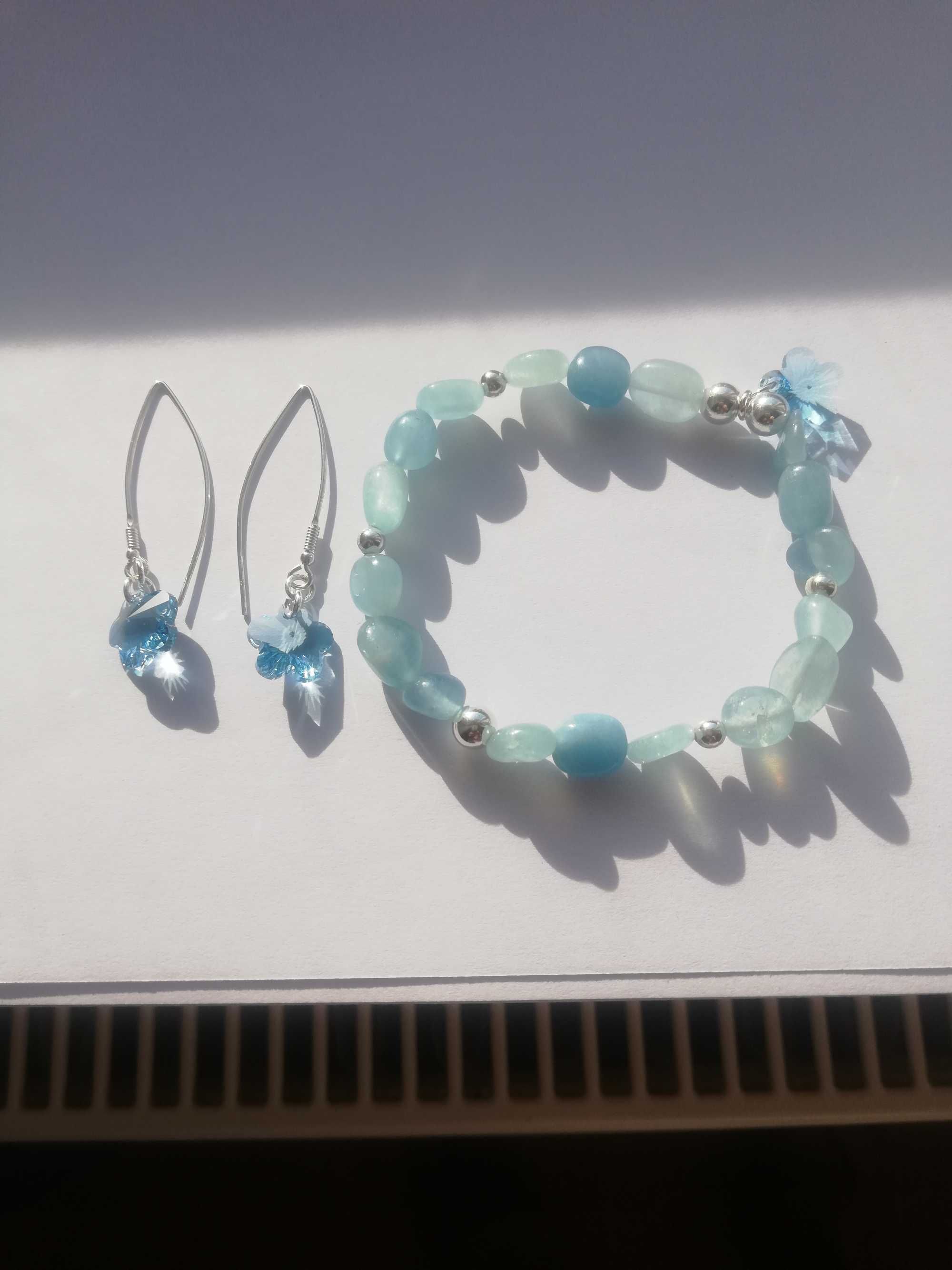 Kolczyki i bransoletka srebro 925 z aquamarine i Swarovski