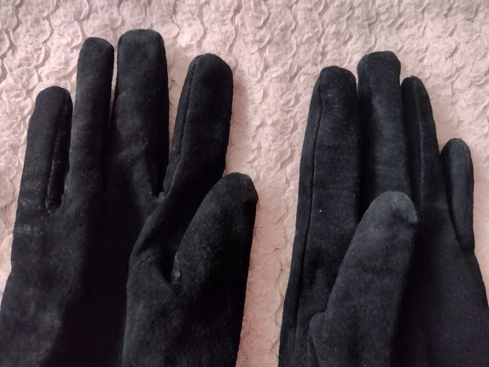 Czarne  rękawiczki **SKÓRA** zamsz  roz. 8