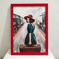 Картина акварель дівчина подорож залізниця поїзд