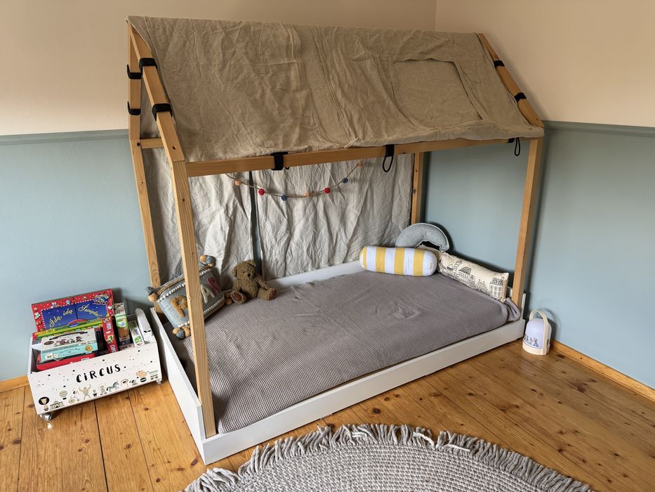 Łóżko domek dach lniany