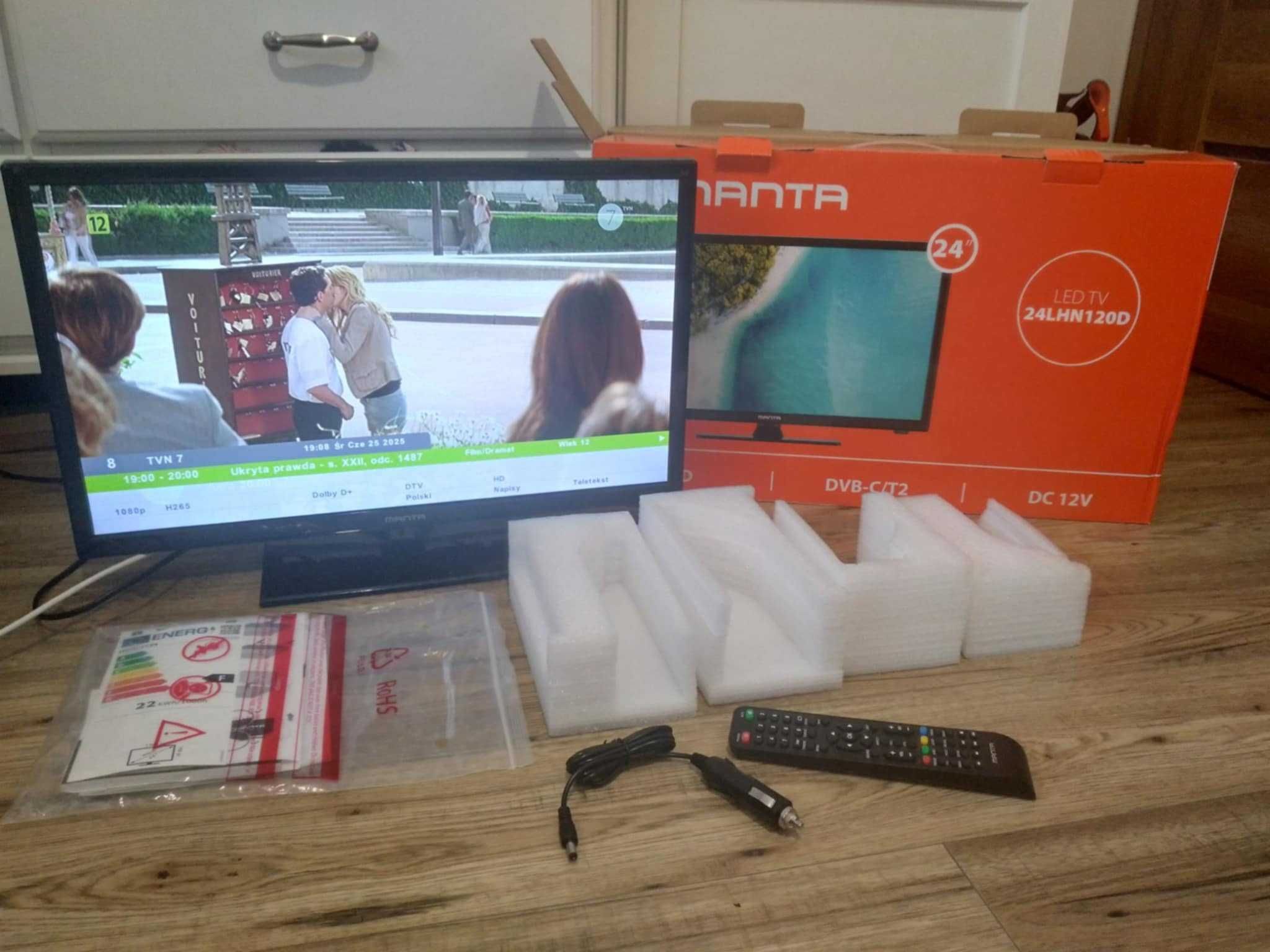Telewizor Manta 24 cale DVB-T2 HEVC 265 , TIR 12 V i 230 V Wysyłka OLX