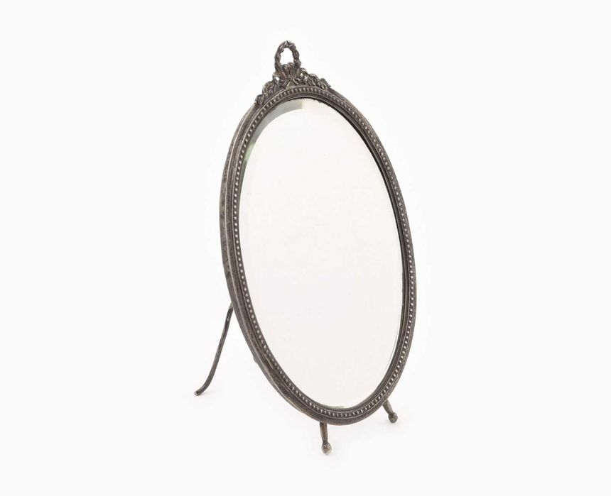 Espelho redondo de mesa em prata