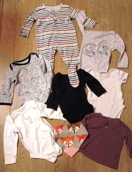 Zestaw niemowlęcy śpiochy, pajace body chustka pod szyję 3- 6m 62-68cm