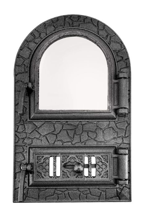 Чавунна пічна дверця  зі склом для печі з регулюванням подачі повітря
