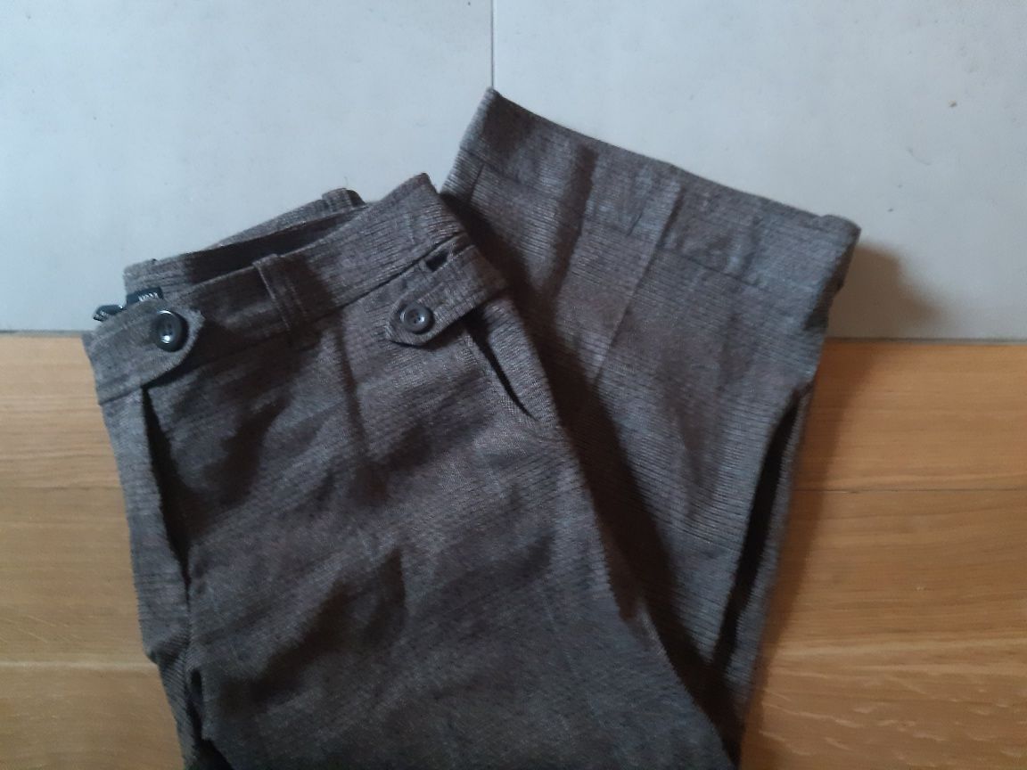 H & M stylowe spodnie czekolada krata elegant jak nowe r L/42