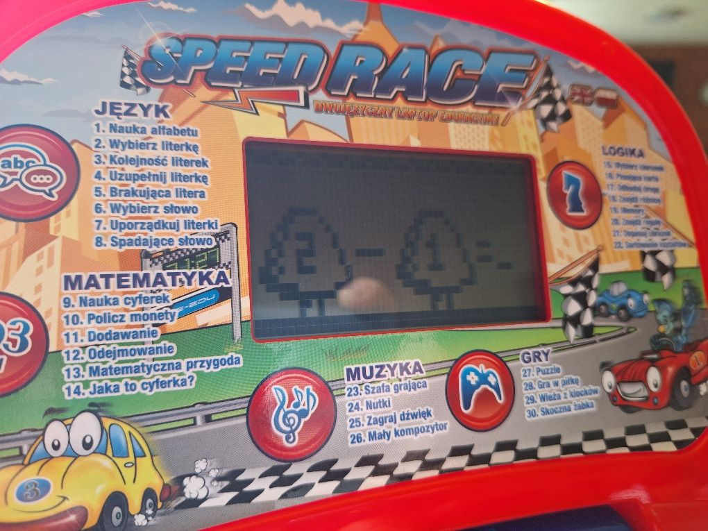 Dwujęzyczny laptop edukacyjny Speed Race polsko-angielski 30 gier