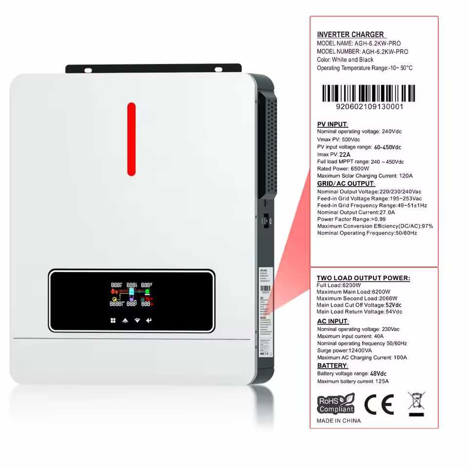 Гибридный инвертор Daxtromn 6.2KW Hybrid Solar 48V WIFI BMS, 220-240V