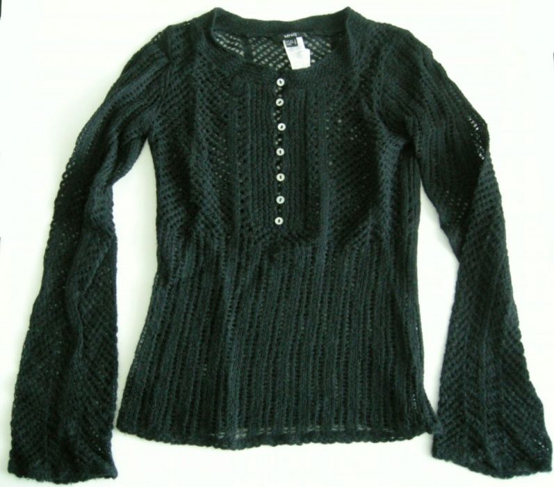 Camisola preta Lã Mango tamanho S efeito crochet