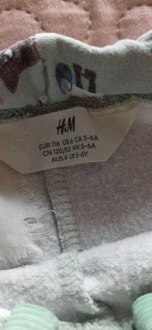 Legginsy ocieplane w kotki i króliki, marki H&M, rozmiar 116