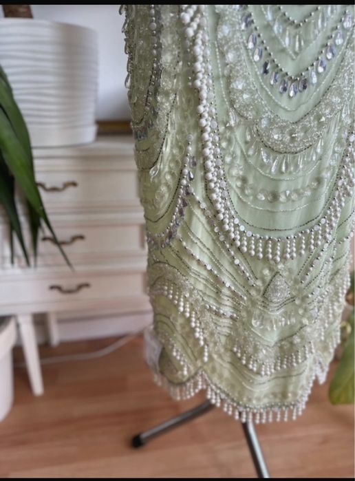 Asos luxe cekinowa spódnica midaxi midi m 38 L  40 miętowa