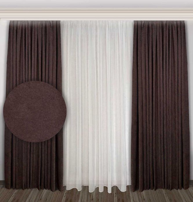 Комплект штор мікровелюр 300х278см, каштанових 2шт