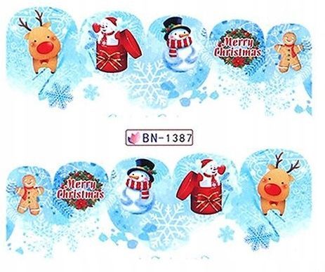 BN1387 Naklejki wodne zima śnieżynki bałwan