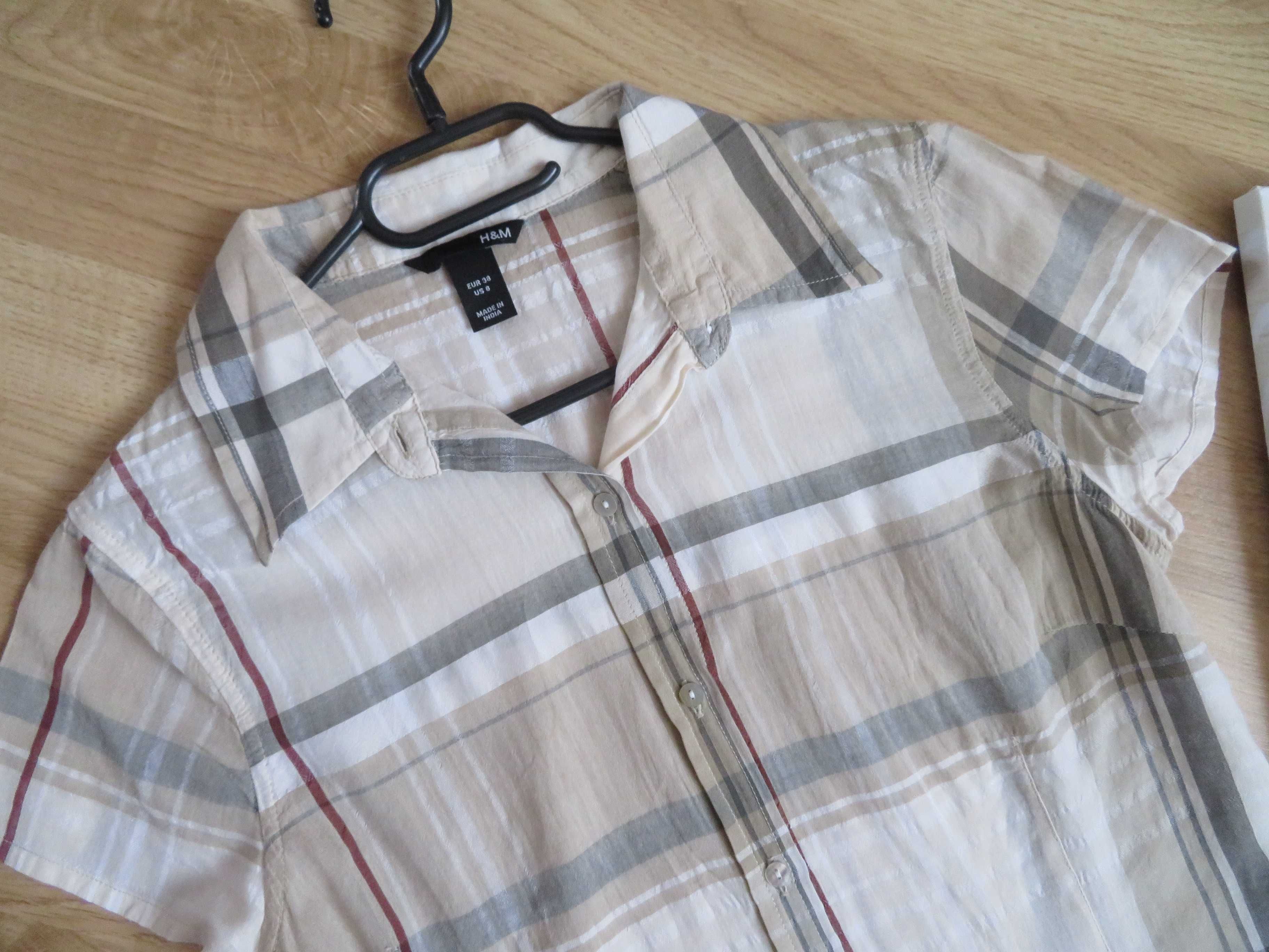 H&M BURBERRY koszula damska w kratę bluzka Kratka, RAYON,  BDB, (36) S
