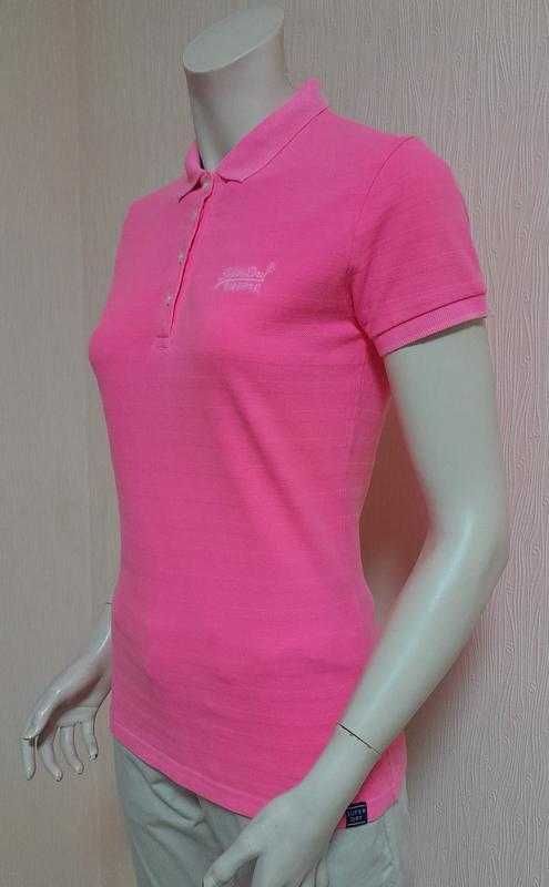 Ярчайшая хлопковая футболка поло розового цвета superdry made in india