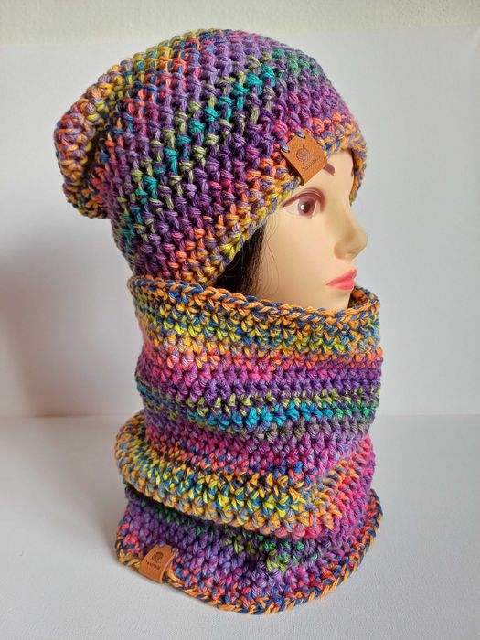 Kolorowy komplet czapka beanie z kominem