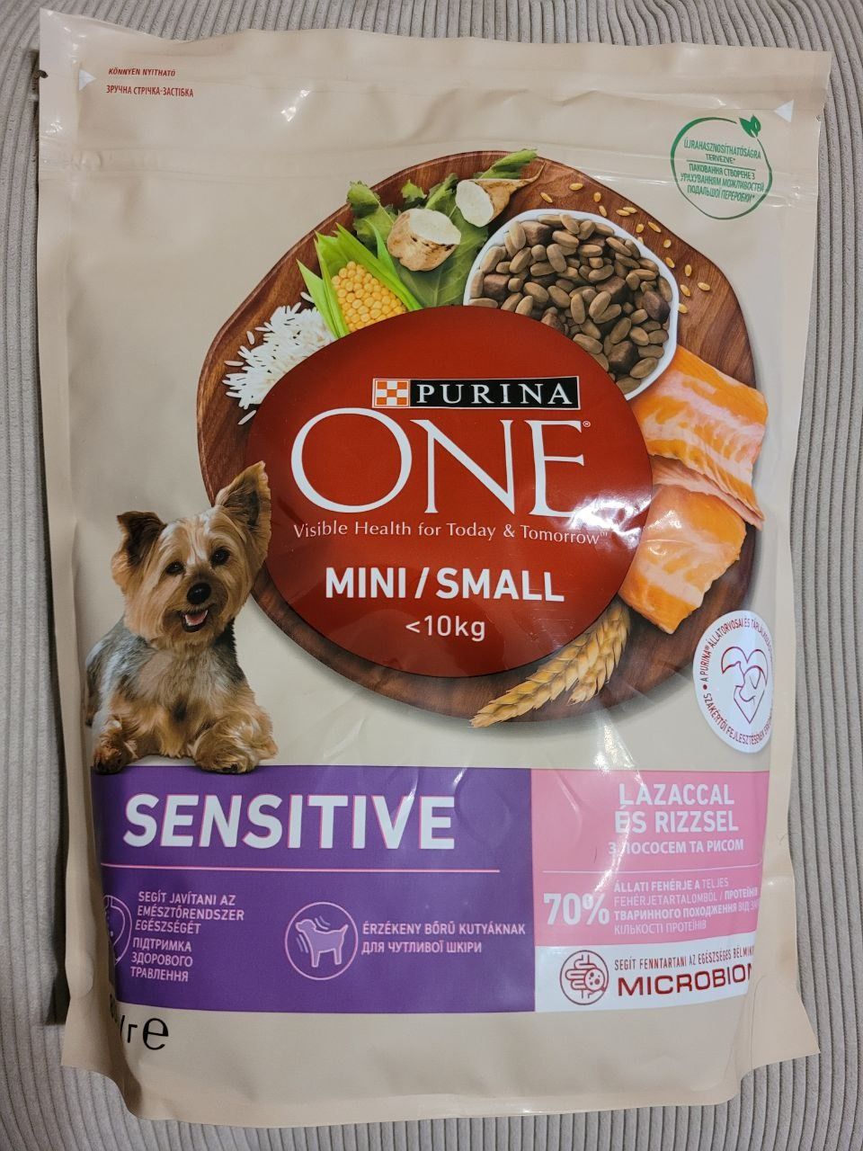 Purina One Mini/Small Sensitive Сухой корм с лососем и рисом 800 г