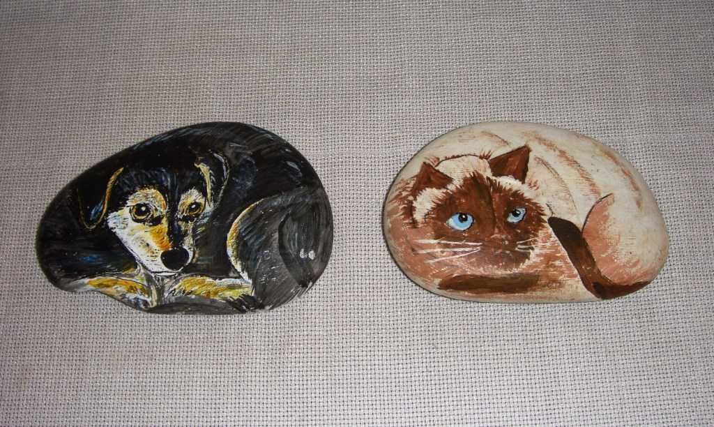 Картина на натуральном камне Кот Пес Собака Краски Рисунок на камнях