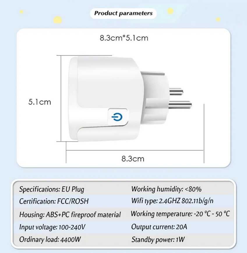 Розумна Wifi розетка 16A/20A 100-240V Google Control Tuya Life APP