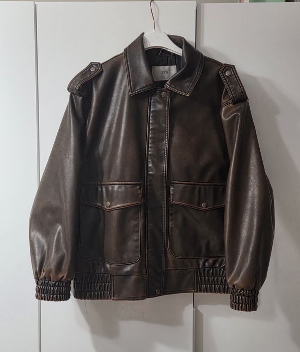 brązowa kurtka motocyklowa z eko skóry rozmiar S