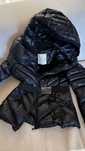 Куртка пуховик Moncler з поясом темно-синя стьобана з капюшоном
