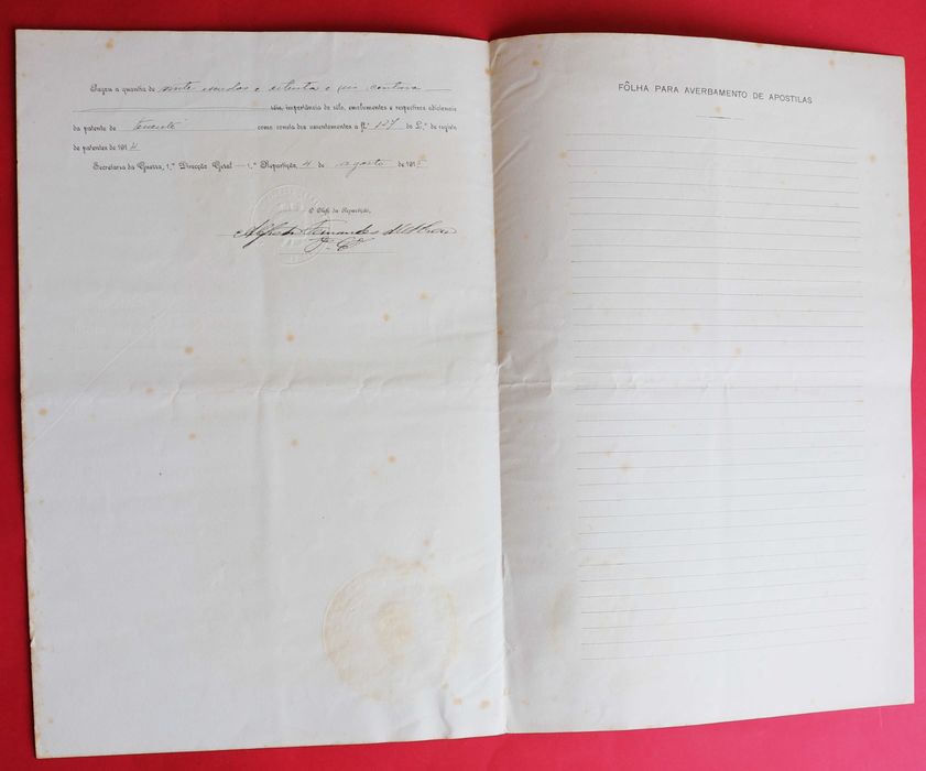 Presidente Manuel de Arriga, 1914, carta patente militar com chancela