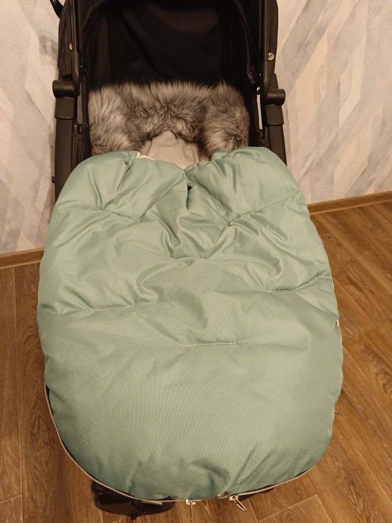 Springos Śpiworek do wózka 4w1, śpiwór z futerkiem 90cm zielony