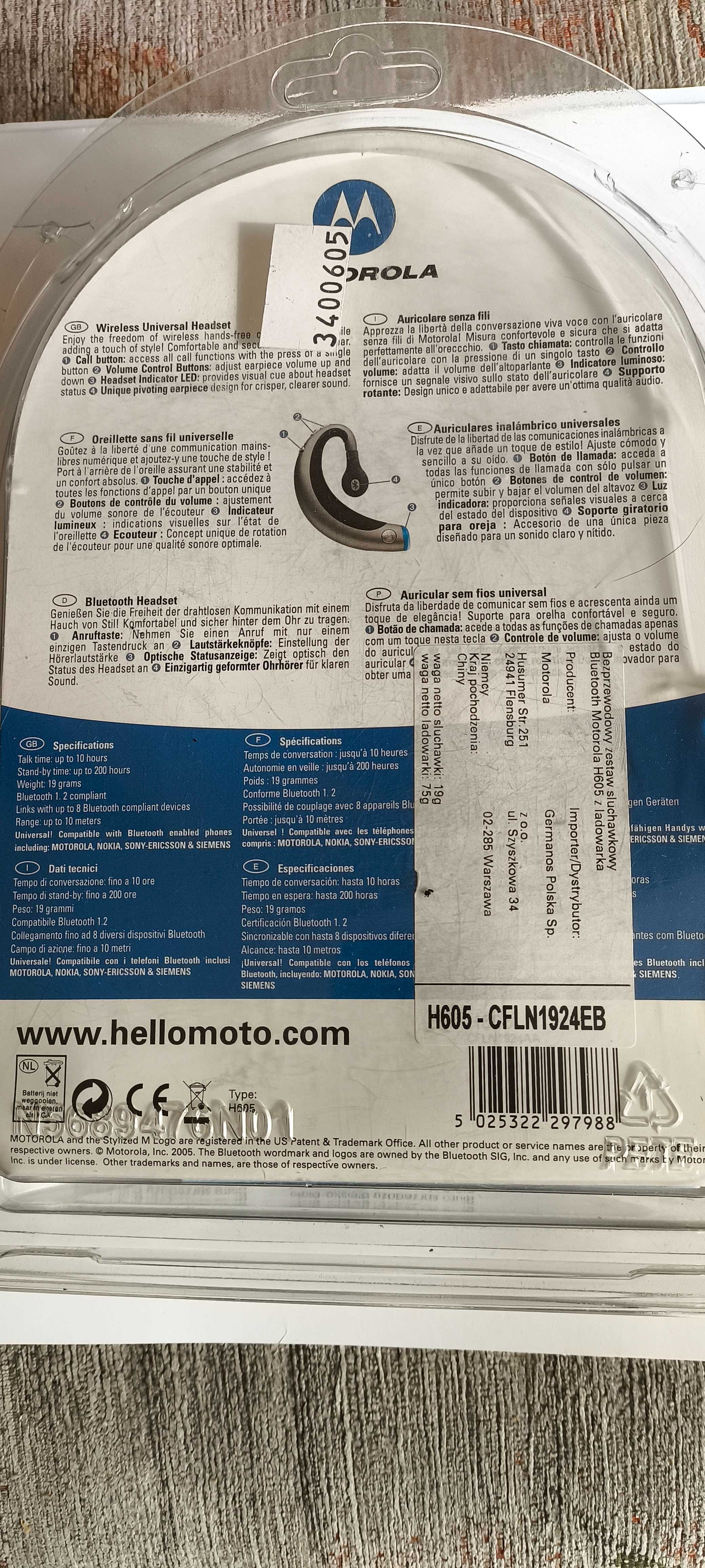 zestaw słuchawkowy Bluetooth Motorola H605