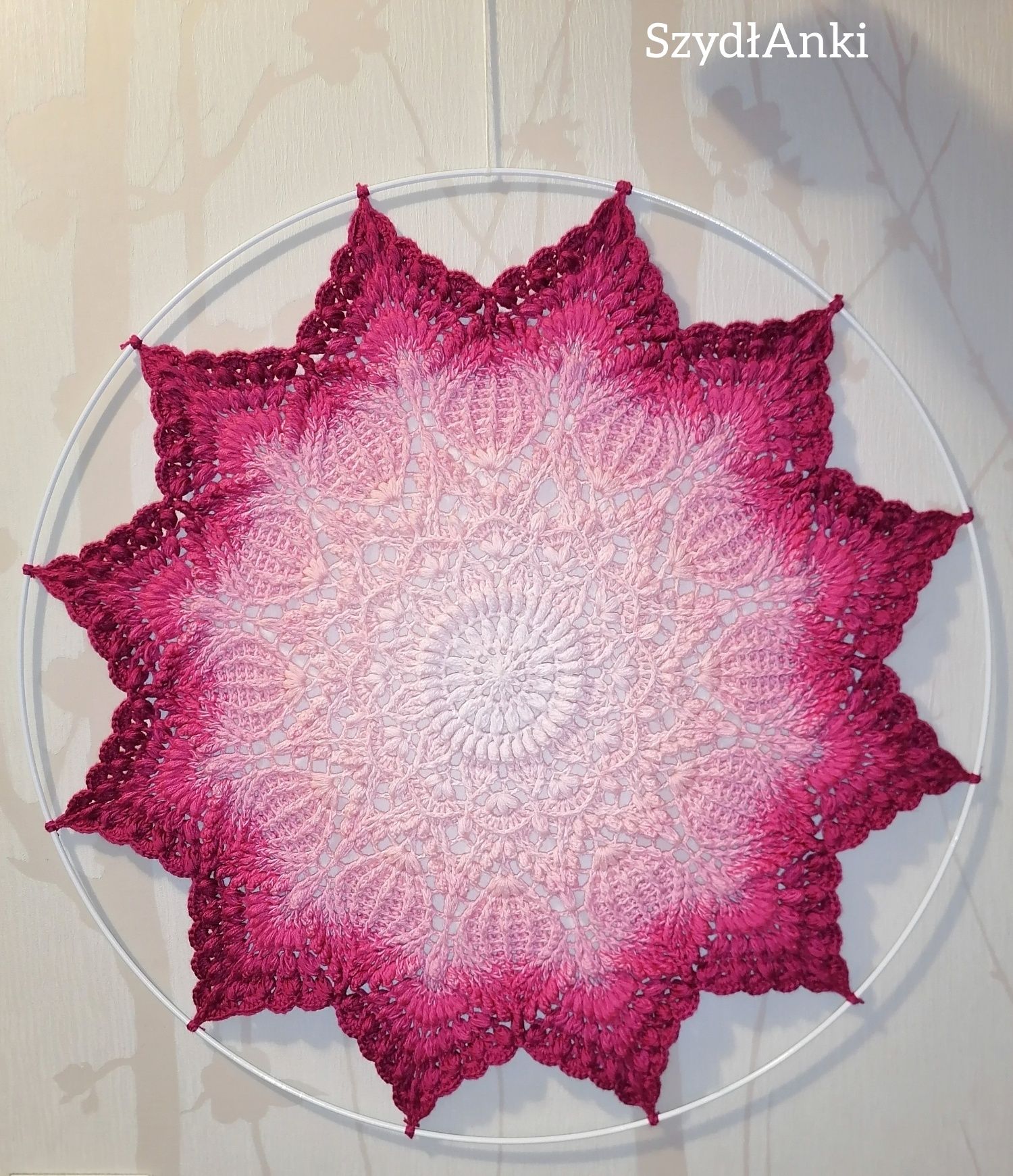 Mandala serweta na szydełku na obręczy handmade