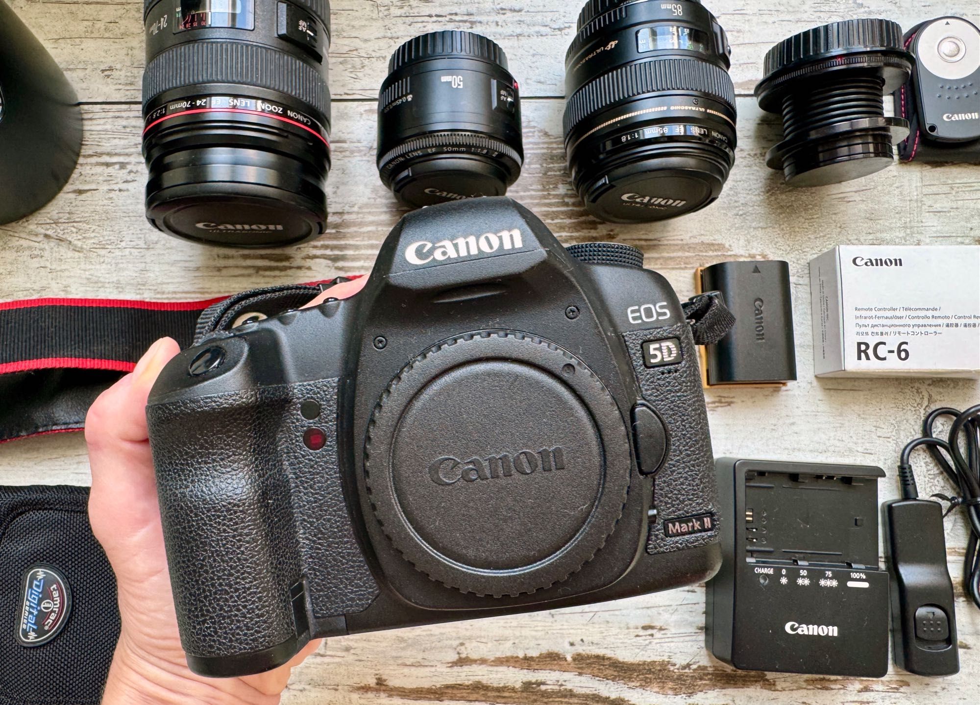 Idealny zestaw dla fotografa: Canon Mark 2 II 5D, 4 obiektywy, torba