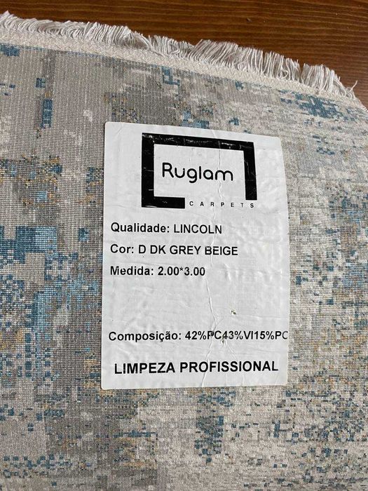 Rug 200x300 cm – Grey & Beige with Blue Accents