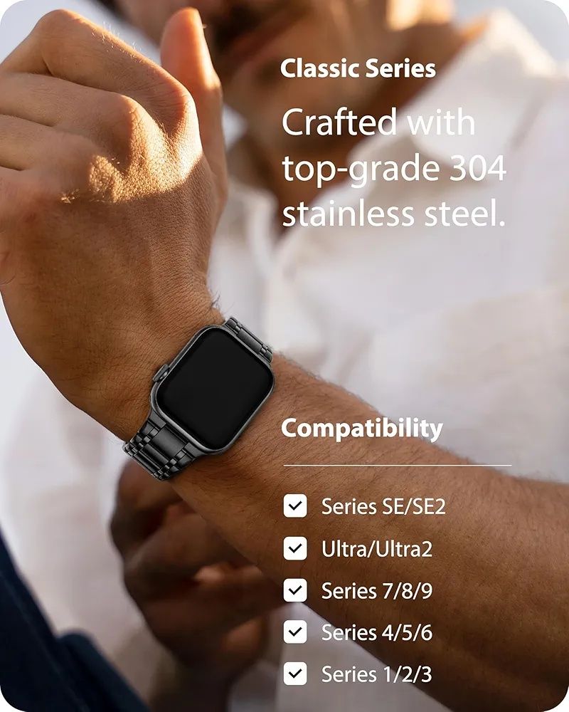 Pasek czarny fullmosa do apple watch 42 44 45  ea0053 stal nierdzewna