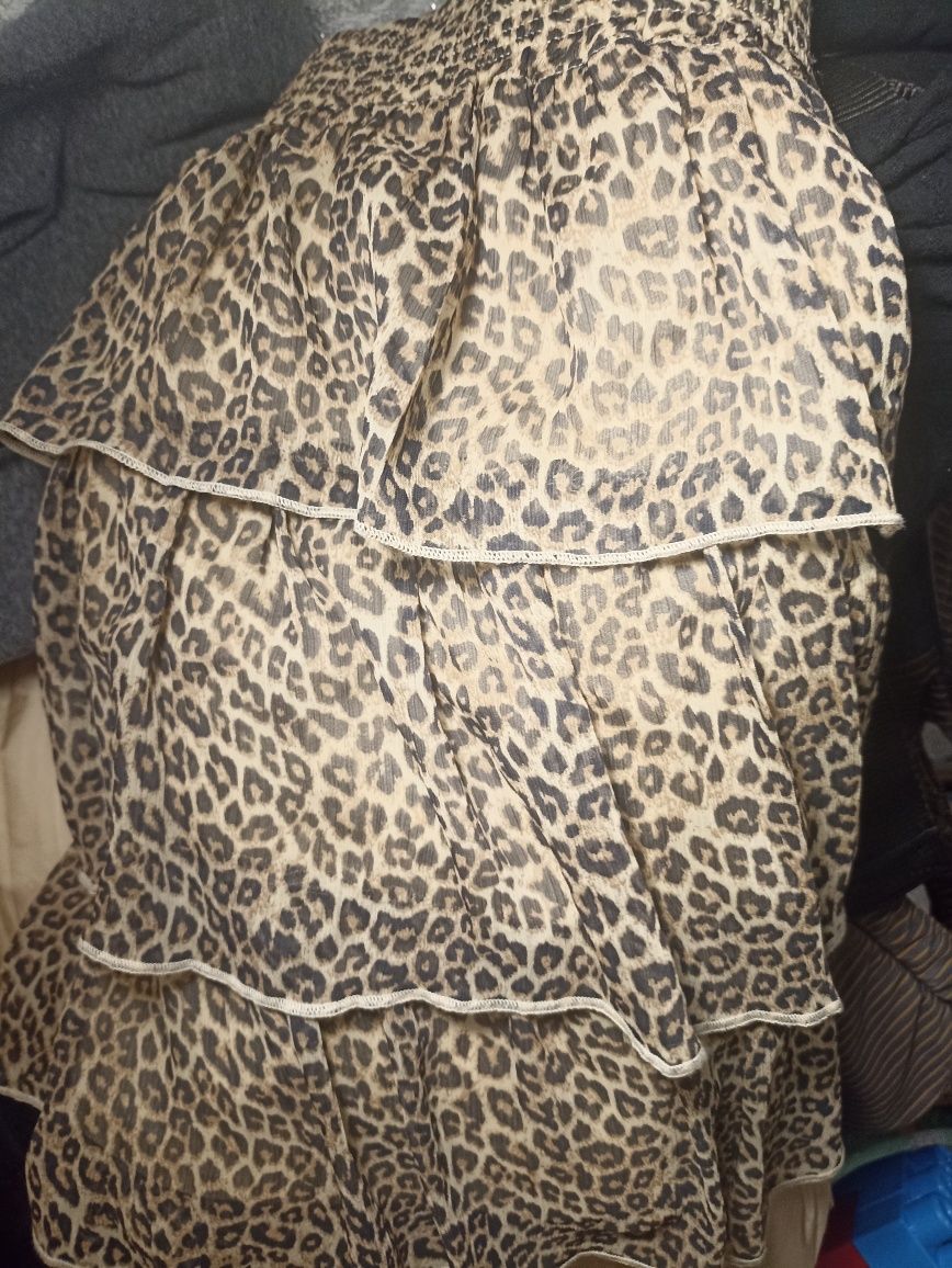 Пишна міні юбка Натуральний шифон, юбка в леопардовий принт