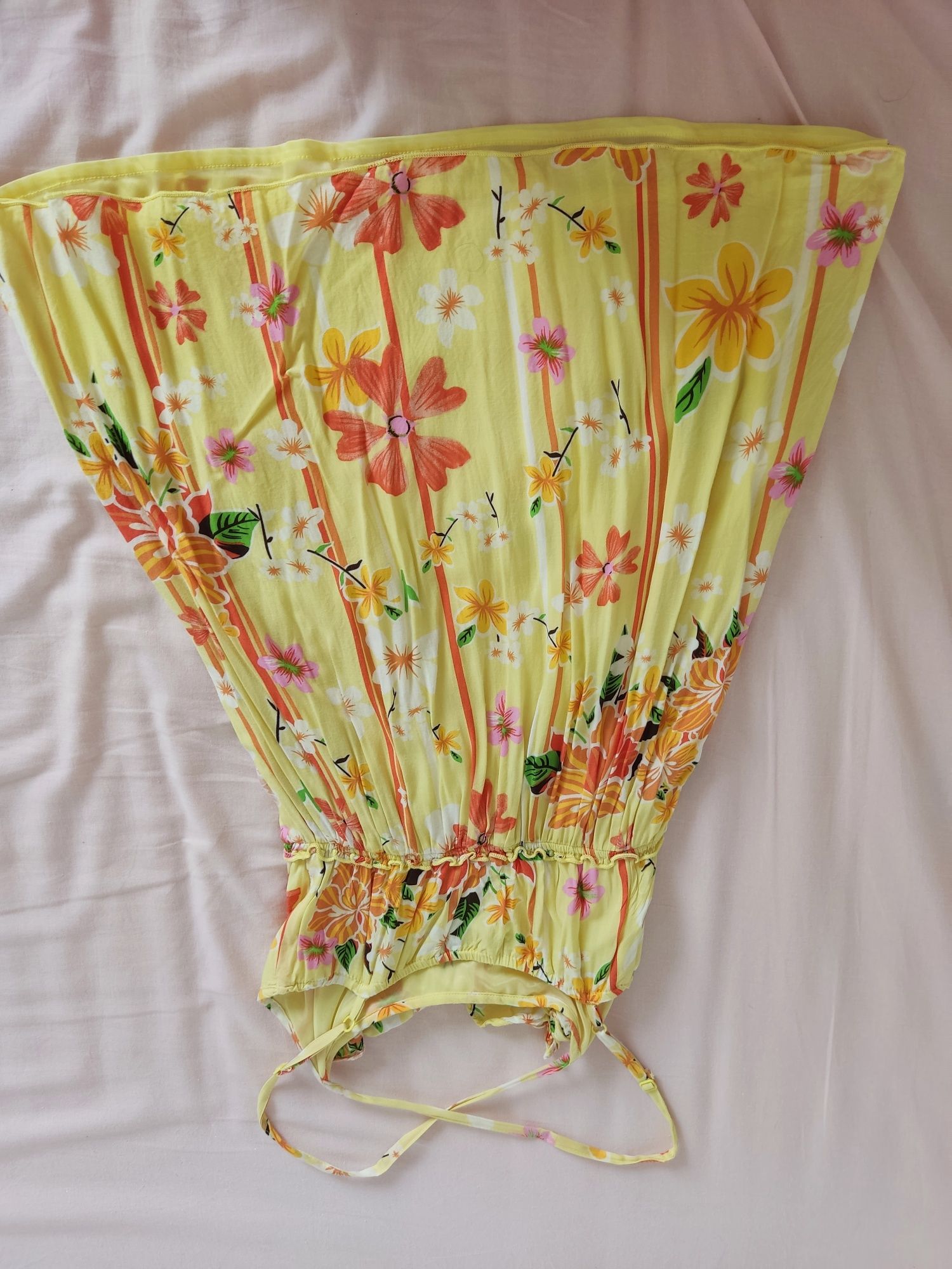Letnia sukienka wiskoza żółta kwiaty regulowane ramiączka S Bershka
