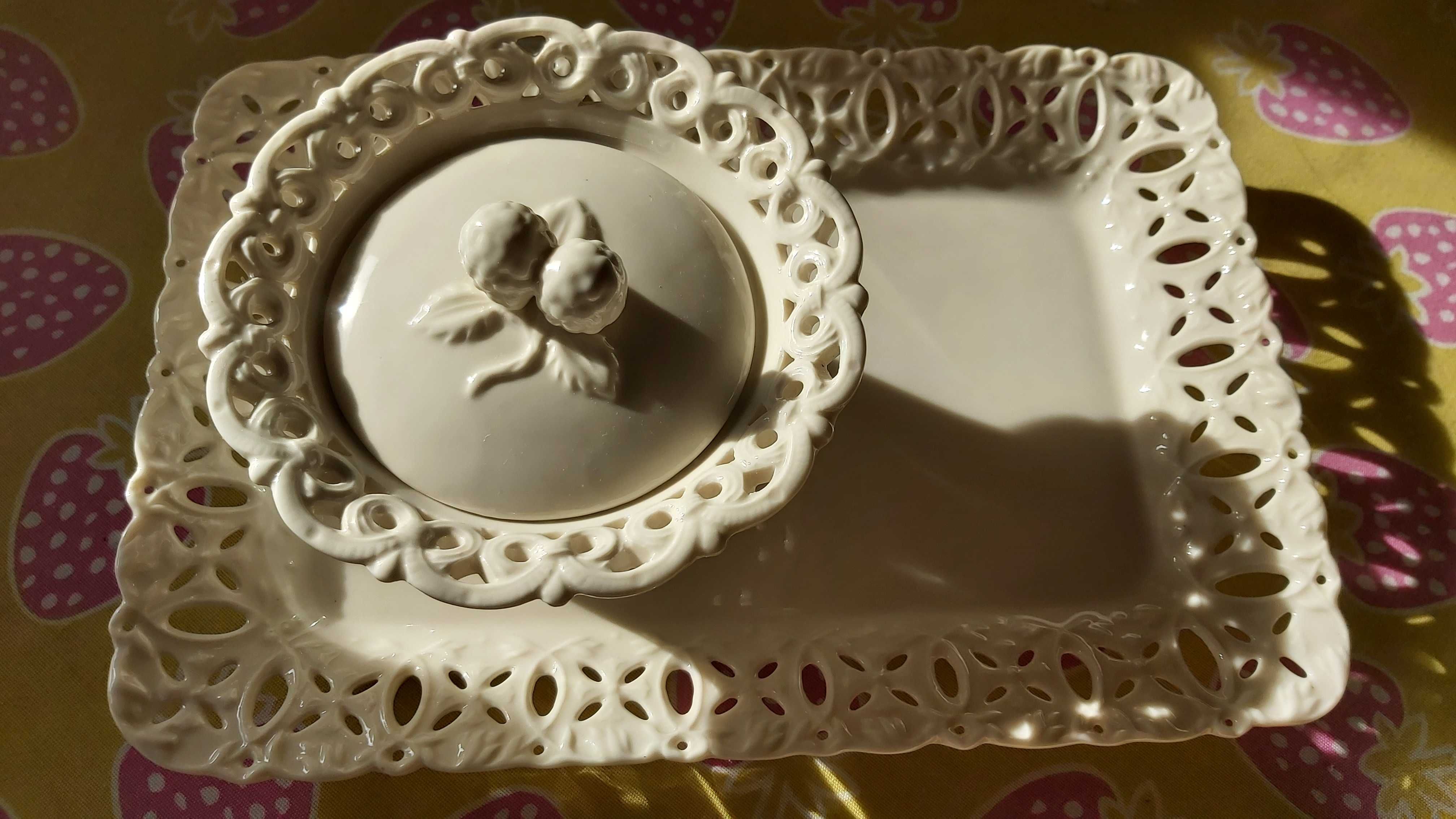 Talerz i cukiernica, porcelana Villa Italia, Nowe,