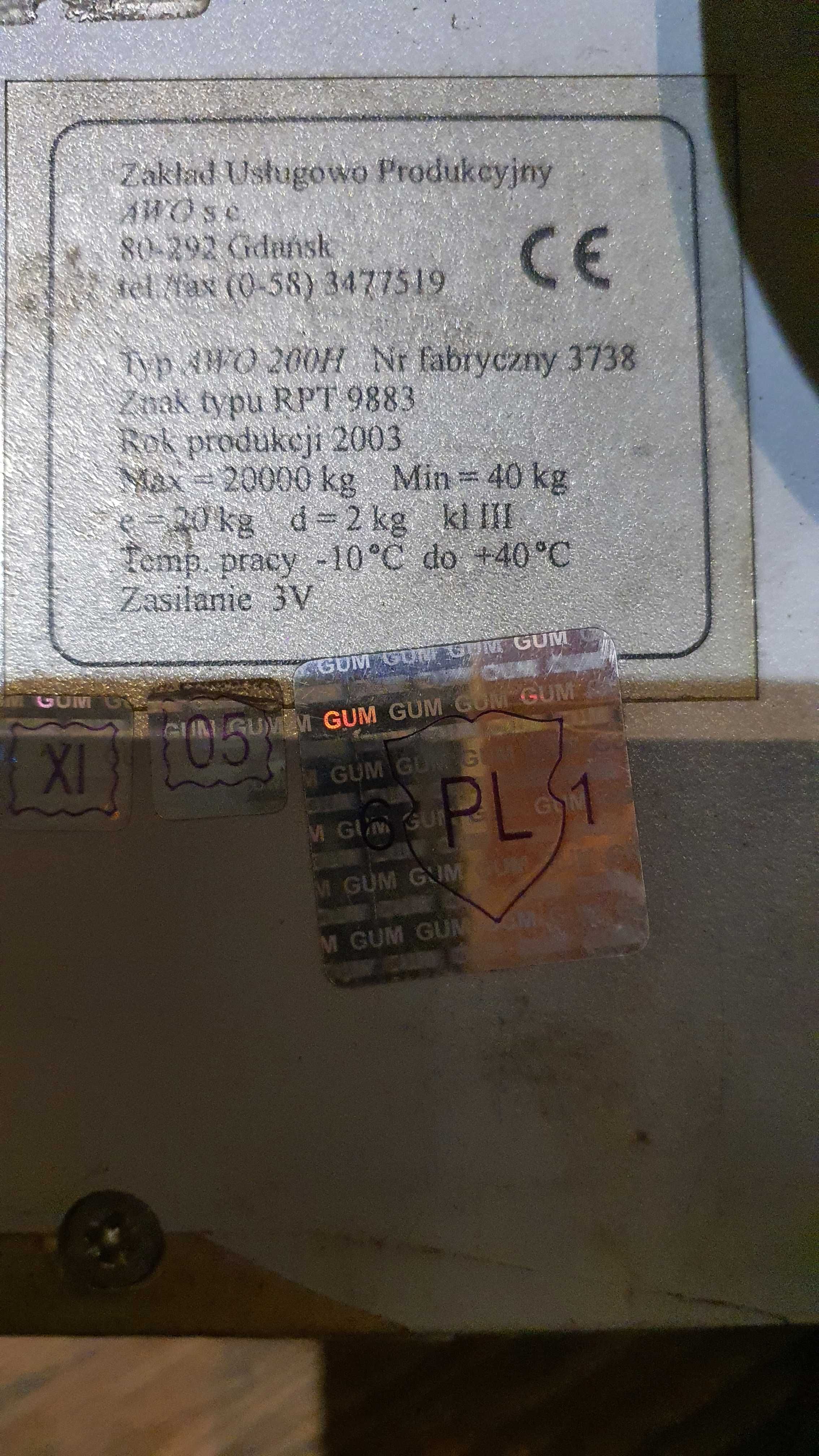 Waga hakowa wisząca zawieszana elektroniczna  AWO 20T pilot