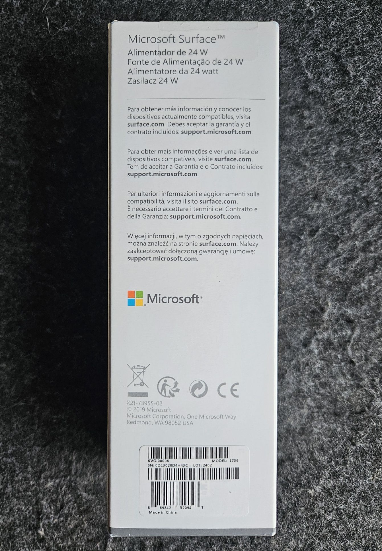 Microsoft Surface 24w - cargador original 1736