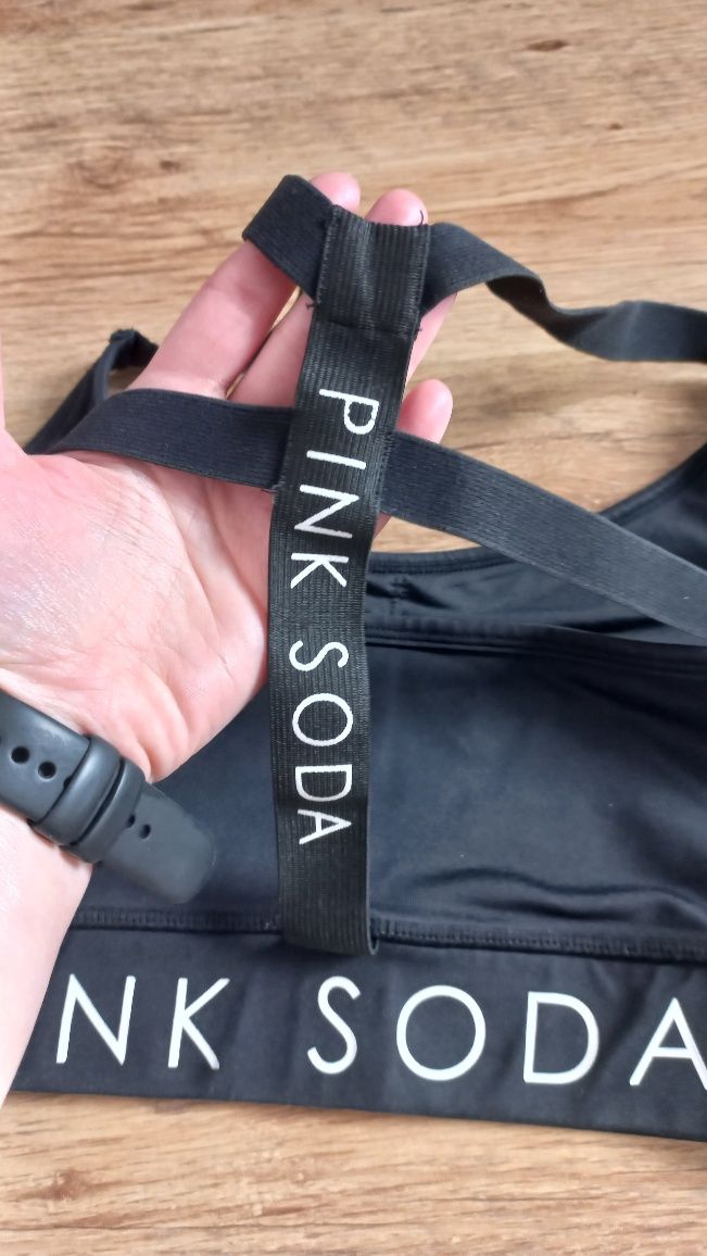 Czarny top damski Pink Soda rozmiar M 38 logowany top na siłownię