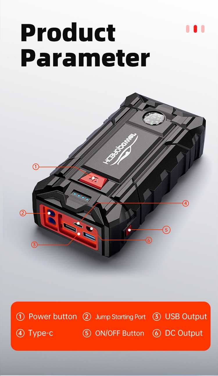 Jump Starter Booster akumulatora Power bank 1500 A, 15800 mAh