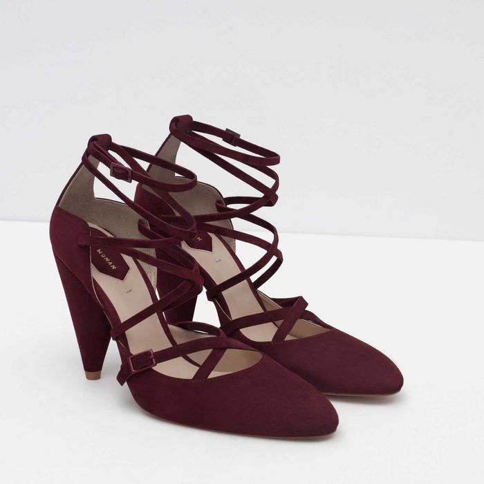 ZARA bordowe czółenka paseczki skóra naturalna 37