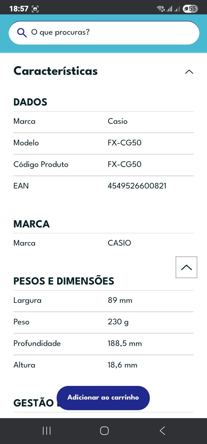 Calculadora gráfica fxCG50-Nova