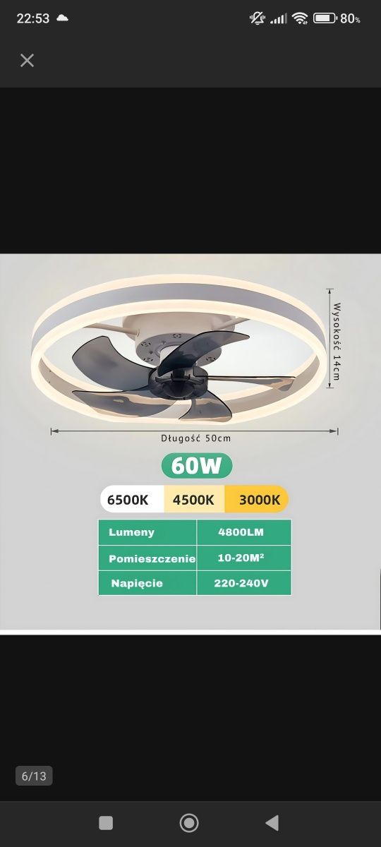 Nowa lampa LED z wentylatorem i pilotem